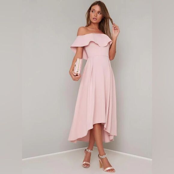 Chi Chi London Bandeau Off The Shoulder Ruffle Midi Dress - Picture 2 of 7